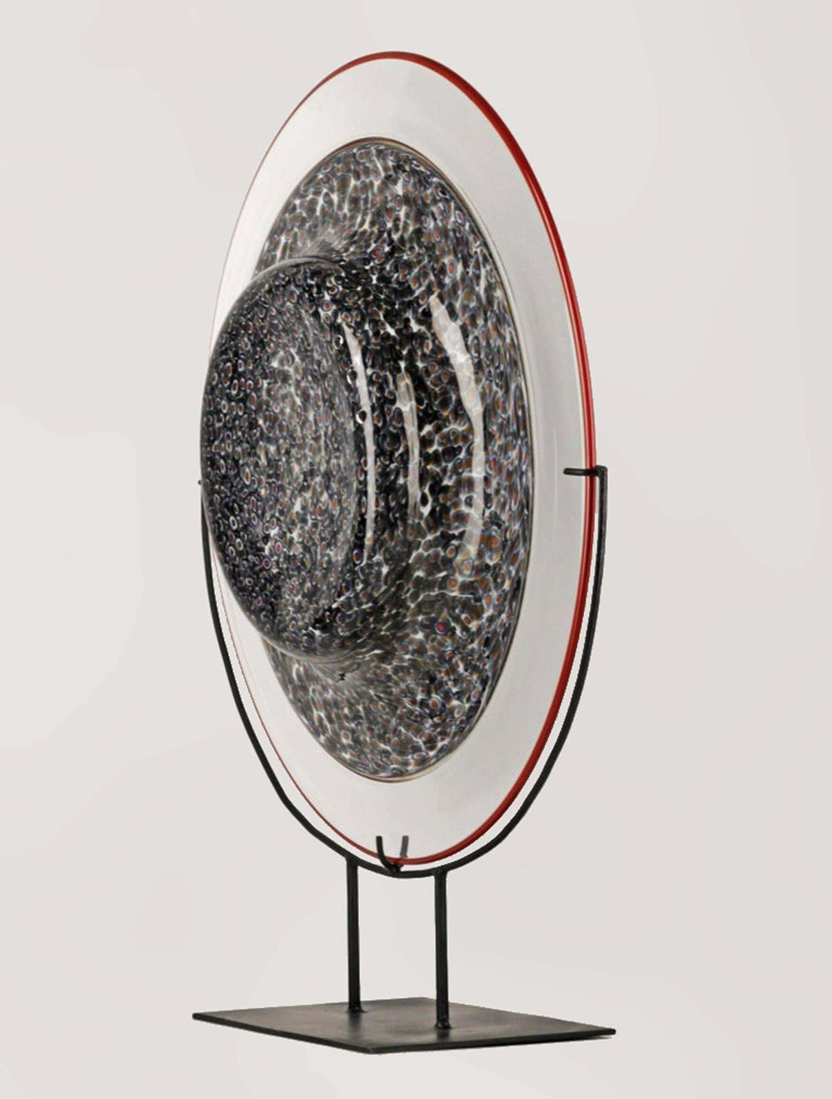 Mid 20th Century Italian Neverino Murano Glass Decorative Plate With Iron Base Designed By Gae Aulenti For Luciano Vistosi photo 2575.0