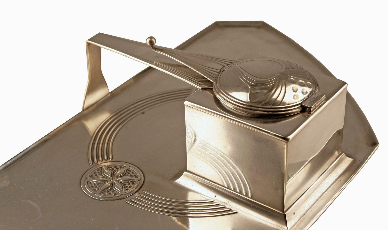 Art Déco German Silvered/Plated Metal Pen Tray And Inkwell Decorative Stand By Württembergische Metallwarenfabrik (Wmf) photo for sale