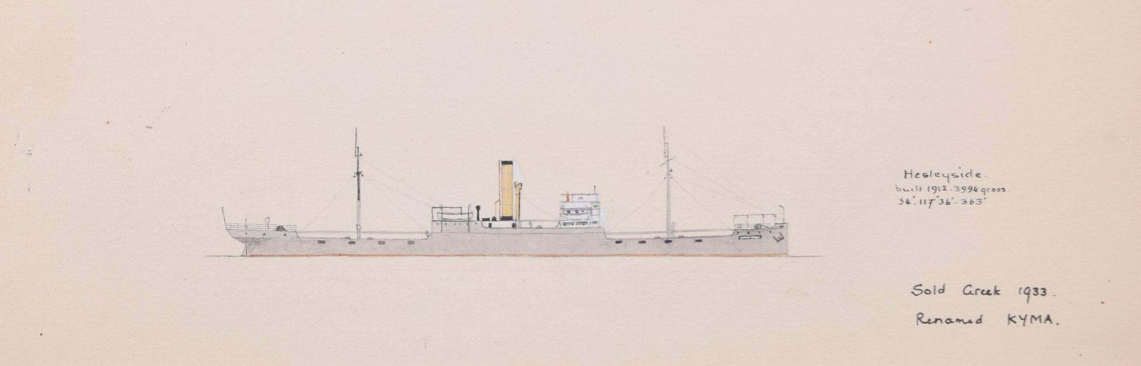 Laurence Dunn Ss Hesleyside Ss Kymas Steamer Boat Ink Drawing By Laurence Dunn