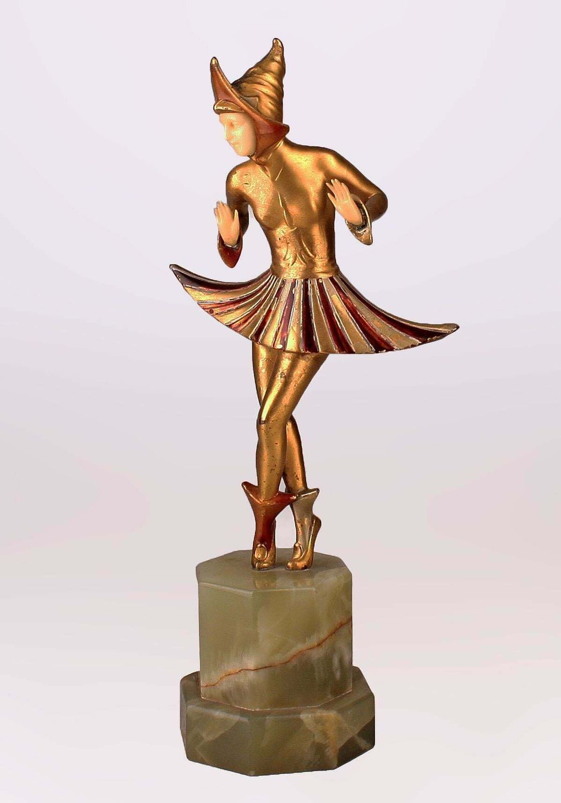 Gerda Gerdago's 'Cosmic Dance': Art Déco Austrian Patinated Bronze Chryselephantine (Ivory And Gold) Sculpture Manufactured By Arthur Rubinstein photo vintage