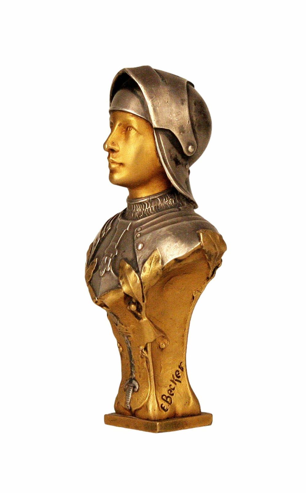 Late 19th Century French Bronze Bust Seal Of Jeanne D´Arc Wearing Armor By Edmond Henri Becker photo for sale