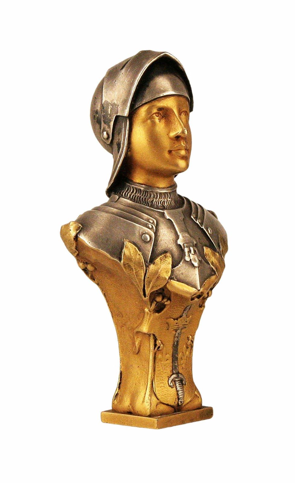 Late 19th Century French Bronze Bust Seal Of Jeanne D´Arc Wearing Armor By Edmond Henri Becker photo buy