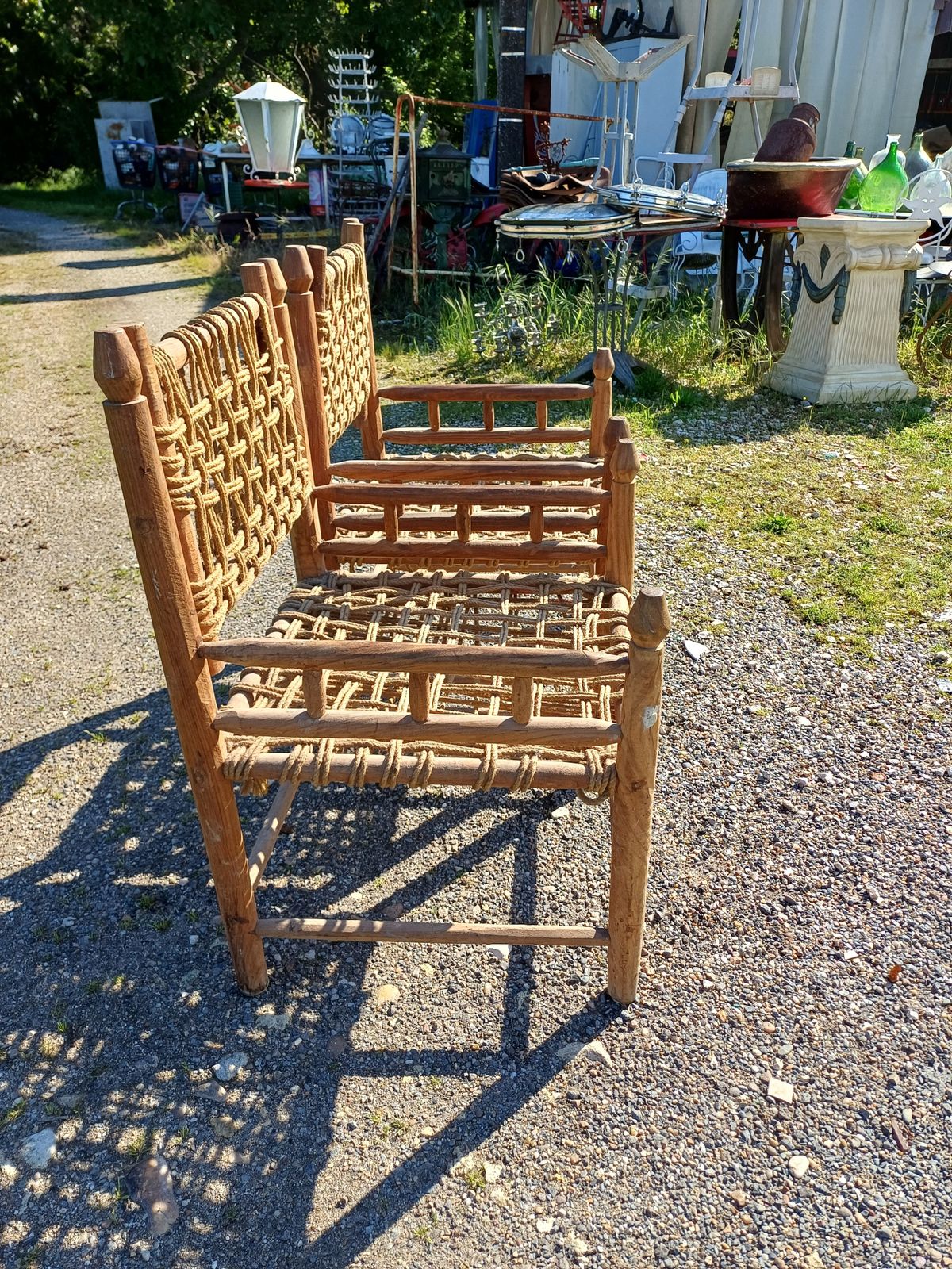 Pair Of Audoux Minet Style Wood And Rope Armchairs photo Furniture