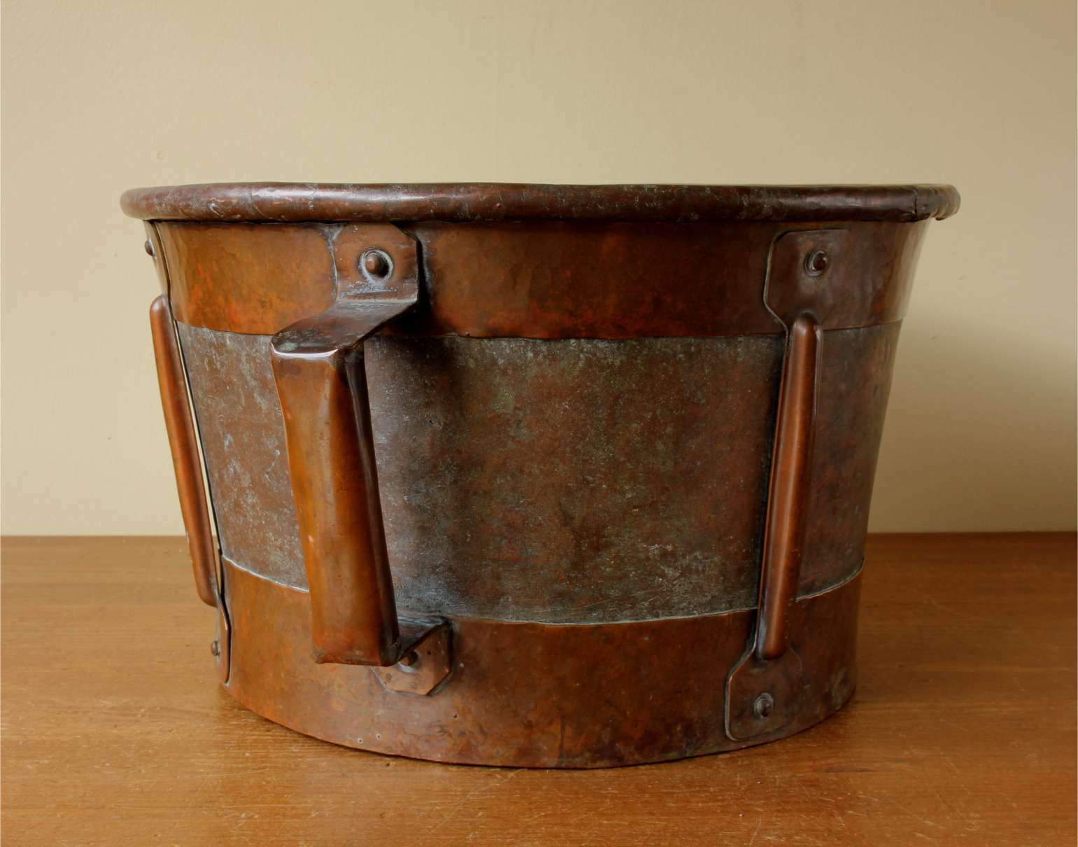 French Copper Ferrat Grain Measure. 19th Century Metal Planter. Log Bin. photo vinterior