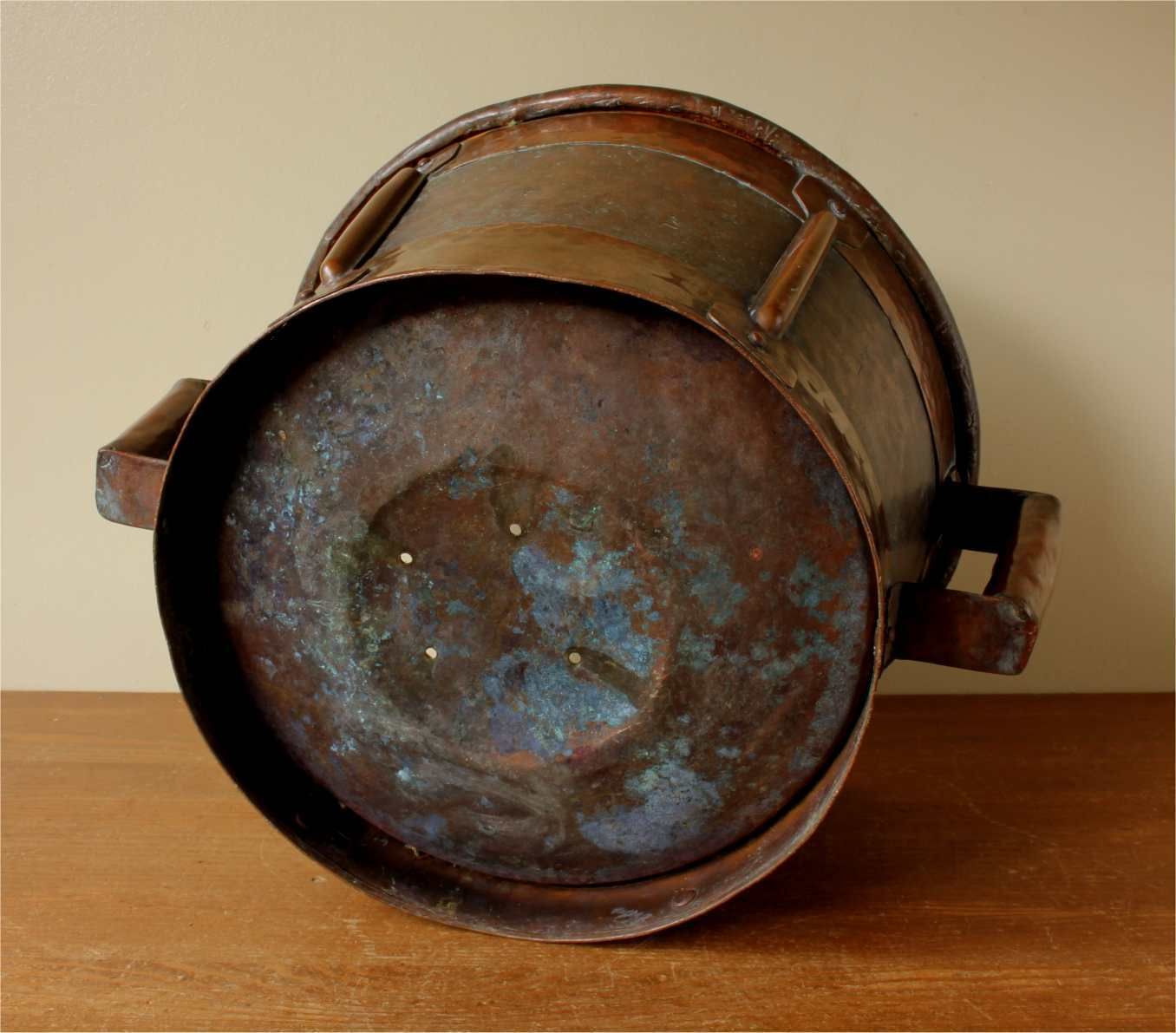photo furniture French Copper Ferrat Grain Measure. 19th Century Metal Planter. Log Bin.
