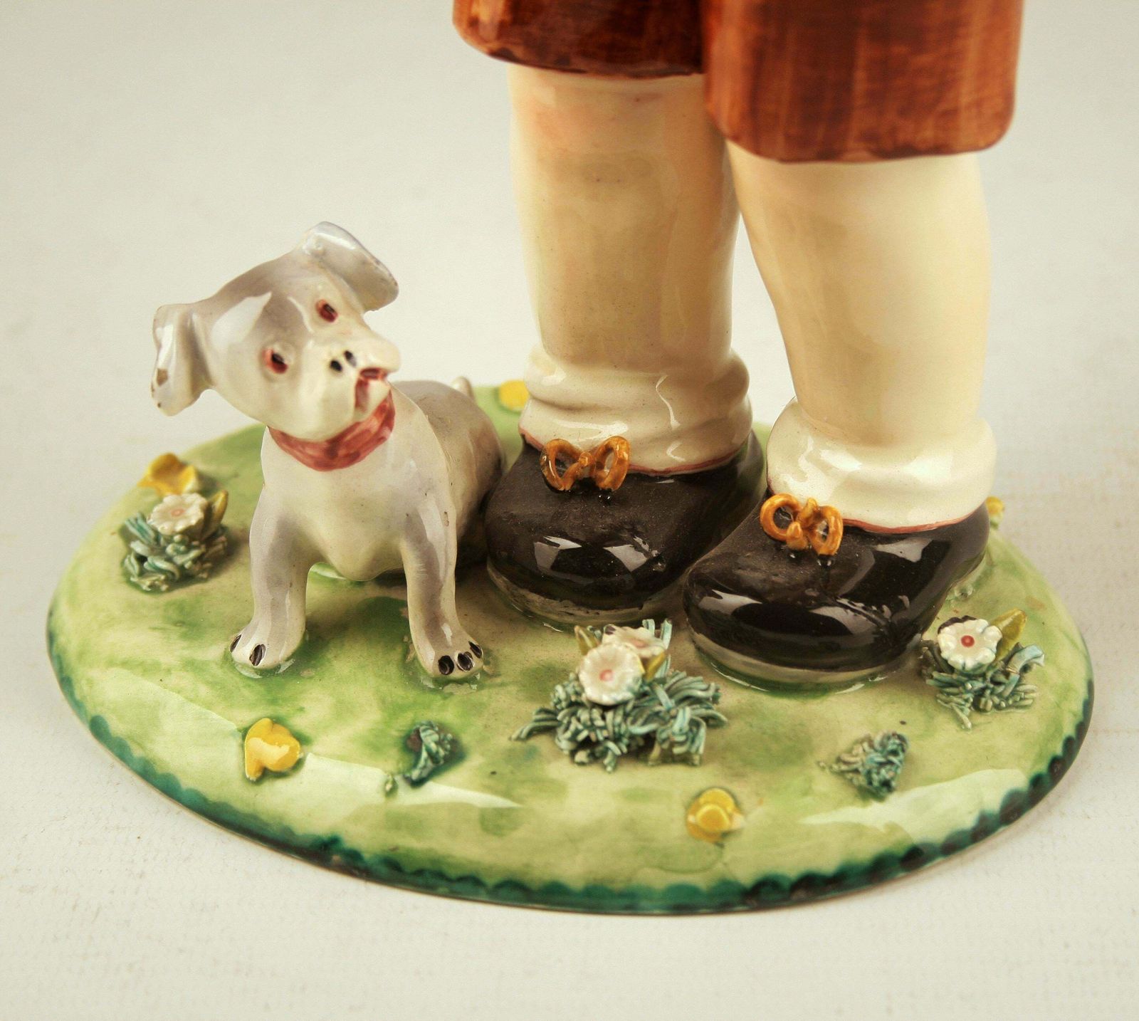 Circa 1920 Art Nouveau Glazed Italian Torino Like Porcelain Figurine Of A Boy And His Dog photo Home Decor