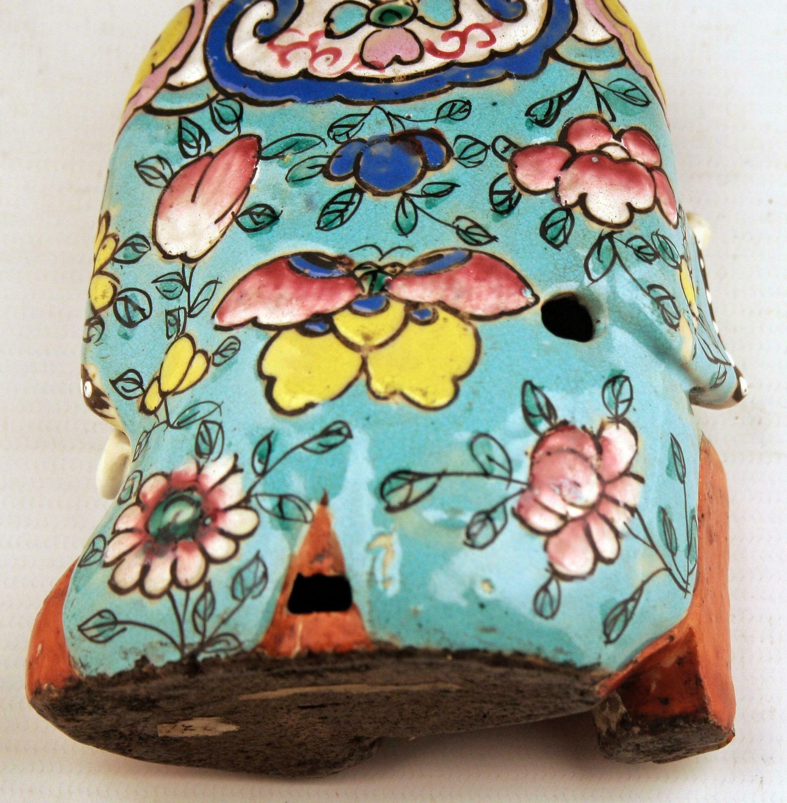 Pair Of Mid 19th Century/Qing Dinasty Enameled Chinese Porcelain Figurines Depicting A Laughing Boy Kneeling And Another Lying Down photo vintage