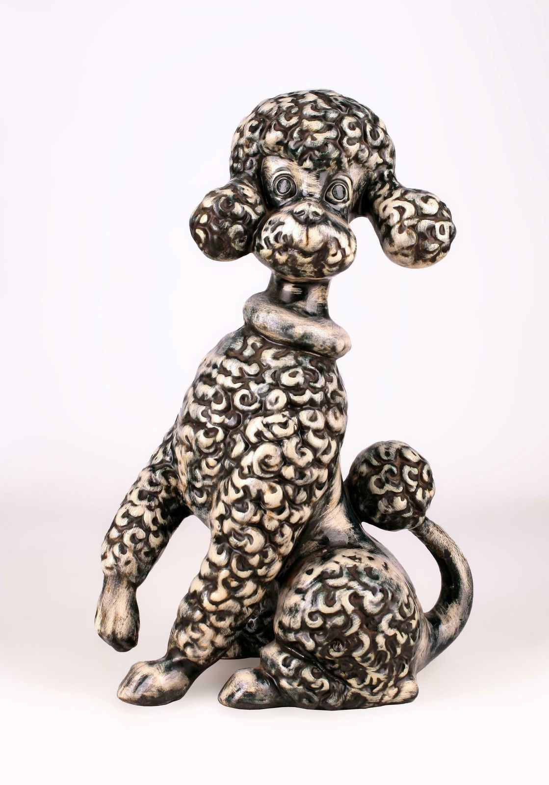 Mid 20th Century French Unglazed Hand Painted Ceramic Figurine Of A Poodle/Dog By Atelier Primavera Au Printemps photo furniture