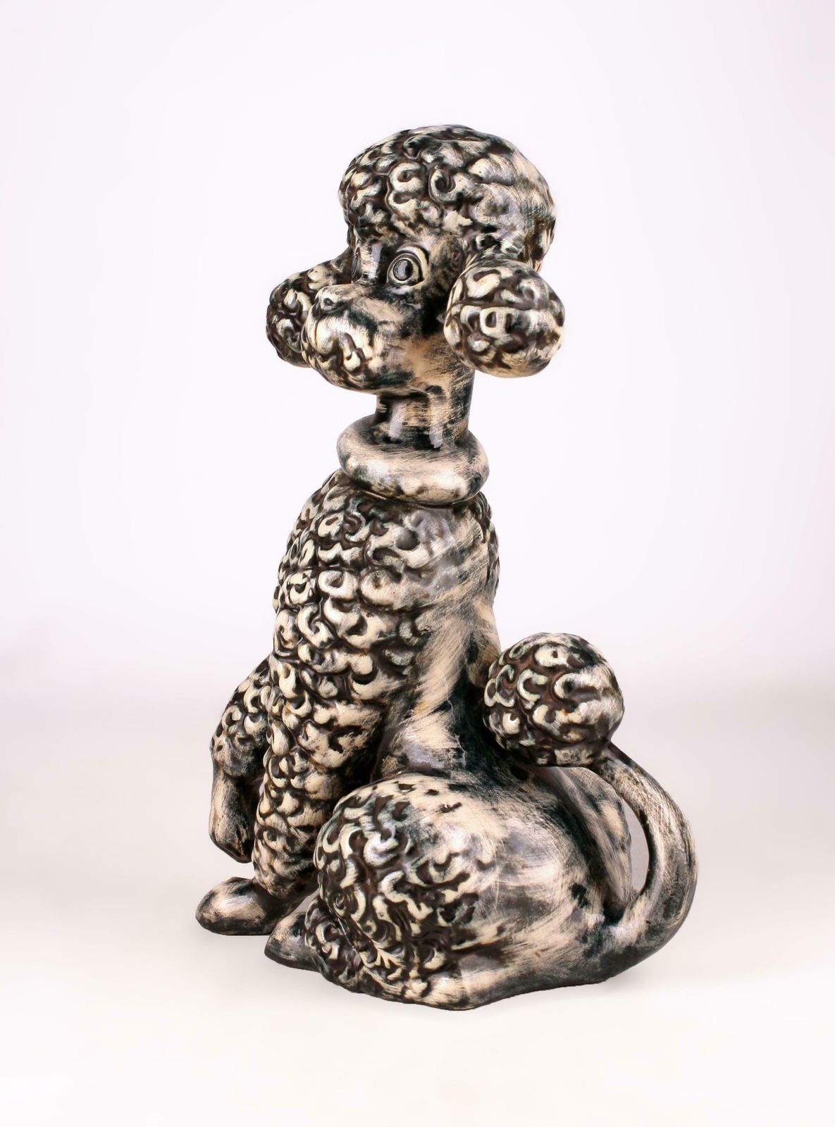 Mid 20th Century French Unglazed Hand Painted Ceramic Figurine Of A Poodle/Dog By Atelier Primavera Au Printemps photo for sale