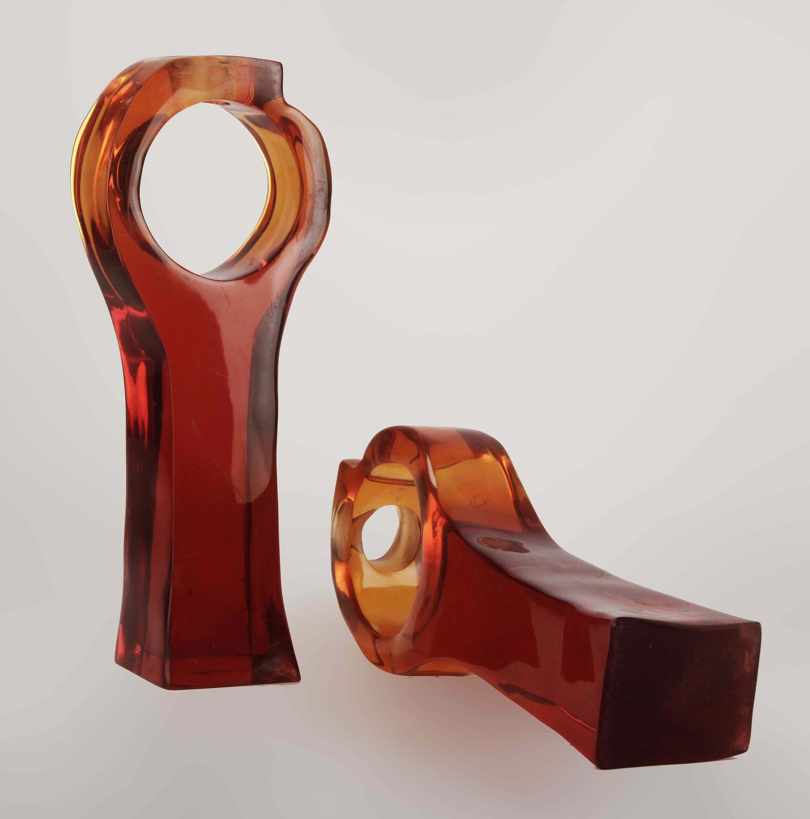 Pair Of Italian Mid Century Modern Red Acrylic/Lucite Geometric Candle Holders photo for sale