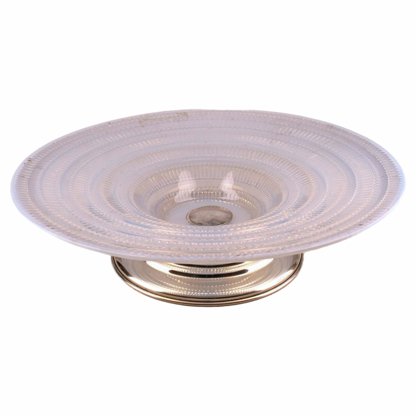 Early 20th Century Circular Art Déco French Opalescent Glass Centerpiece Serving Decorative Plate With Silver Base
