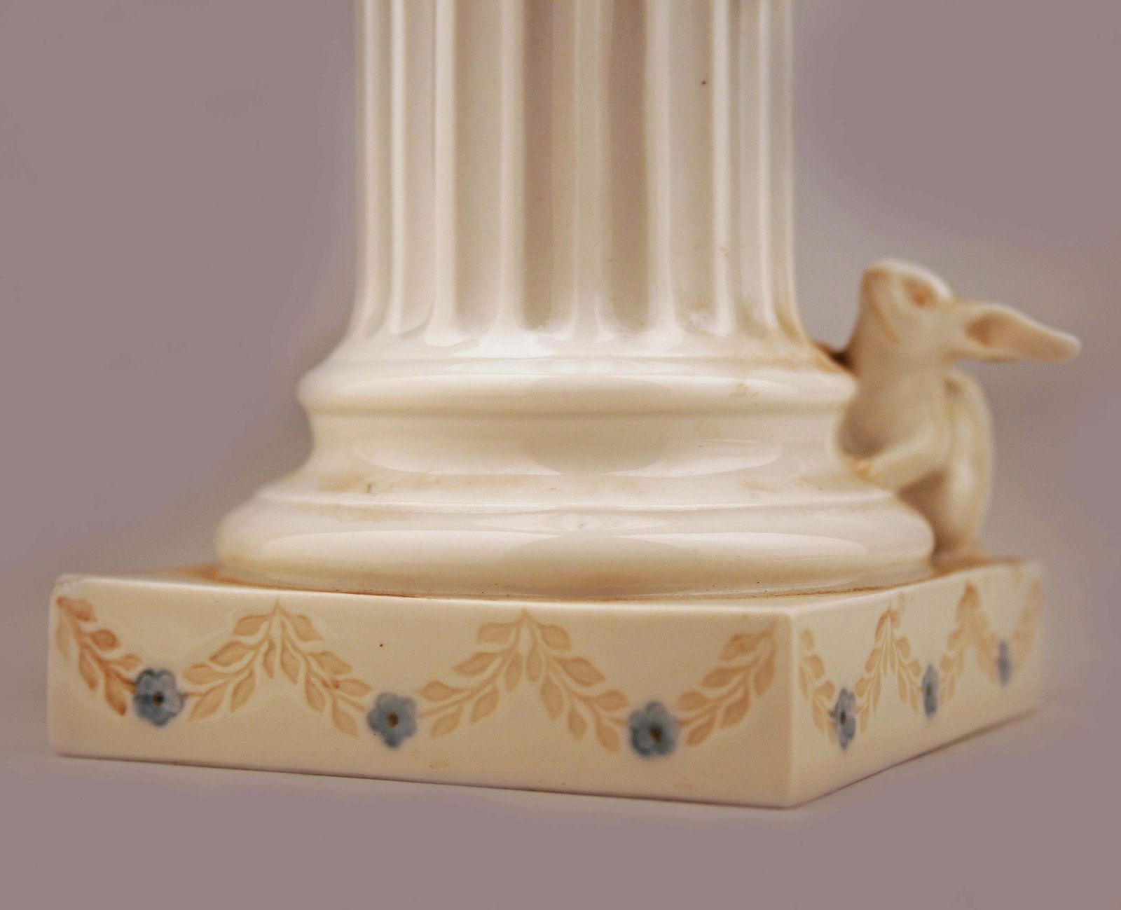 Mid 20th Century Danish Glazed Porcelain Sculpture Of Faun (Satyr) Sitting Over A Column And A Rabbit By Danish Firm Royal Copenhagen photo buy