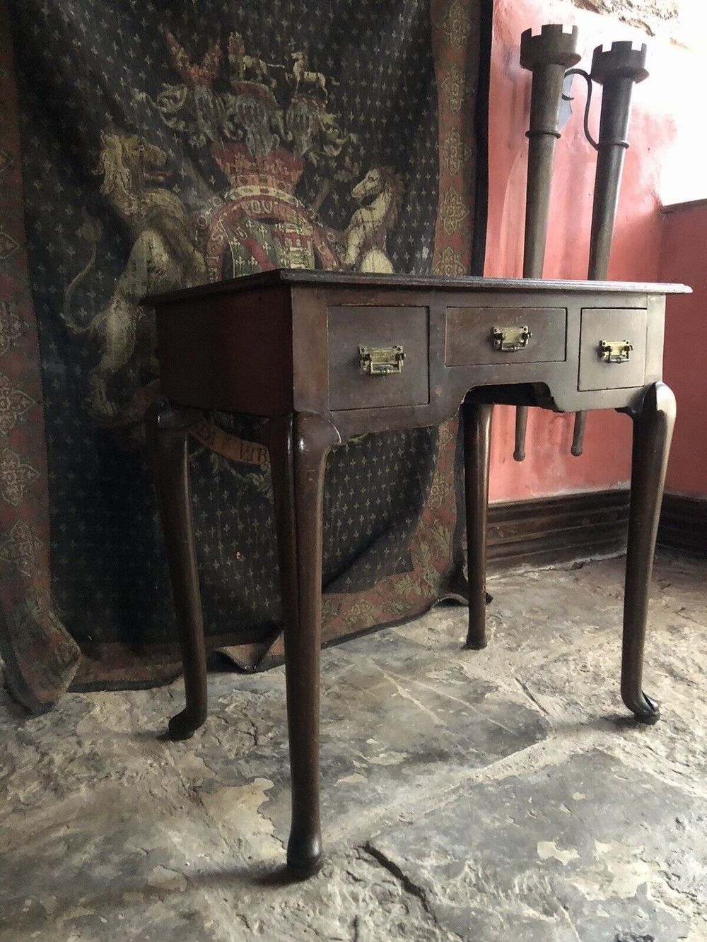 Antique Period Black Leather Edwardian Mahogany Lowboy Ladies Writing Desk photo furniture