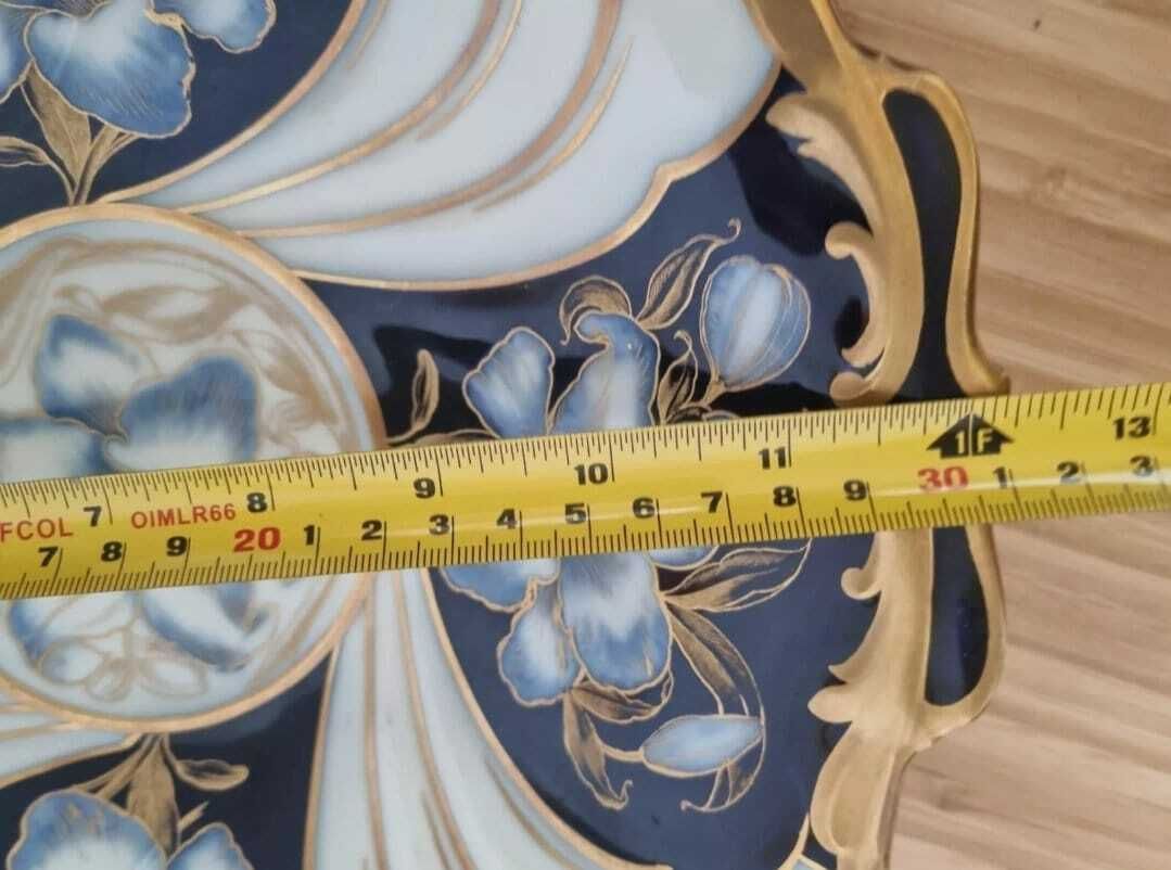 photo for sale Hutschenreuther Porcelain Bowl | Cobalt Blue Gold Gilt Design | Large Floral Pedestal Dish | Hohenberg Bavaria Art Piece