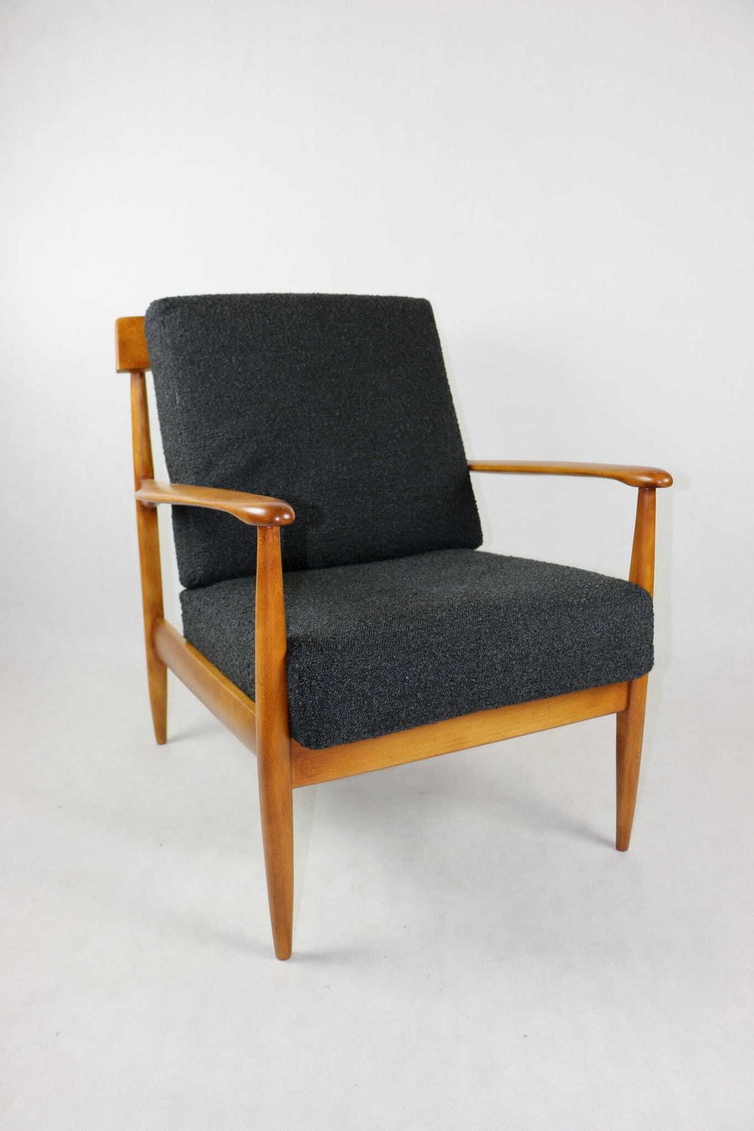 Vintage Danish Armchair, 1970s, Black Boucle