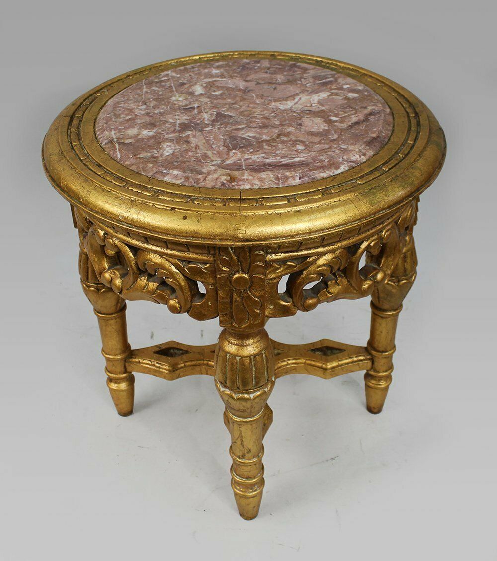Louis XV Style Giltwood Rouge Marble Lamp Table photo 595.0