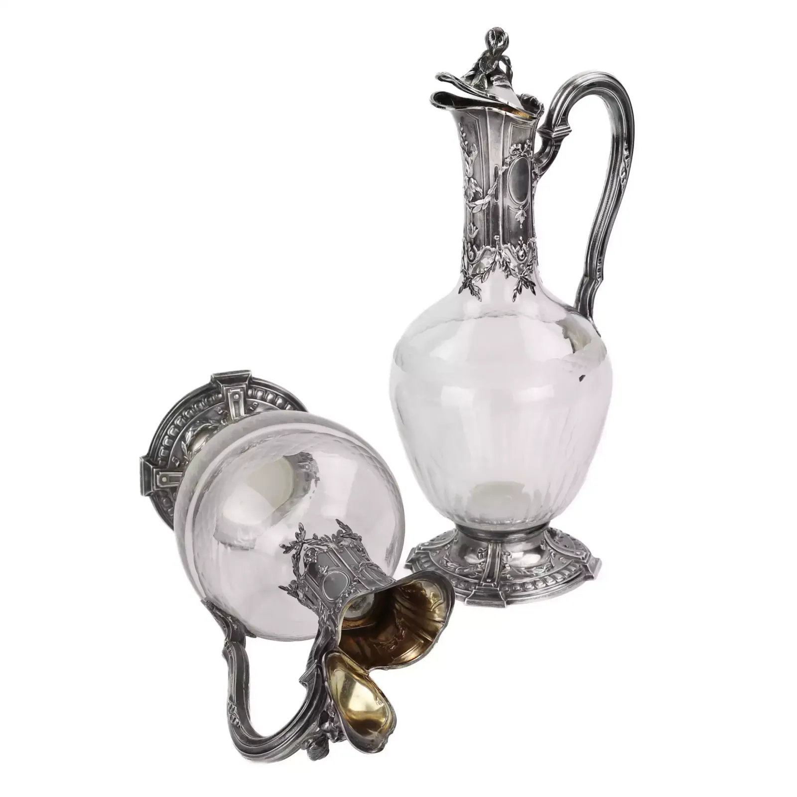 Pair Of French Glass Wine Jugs In Silver. 19th Century. photo furniture