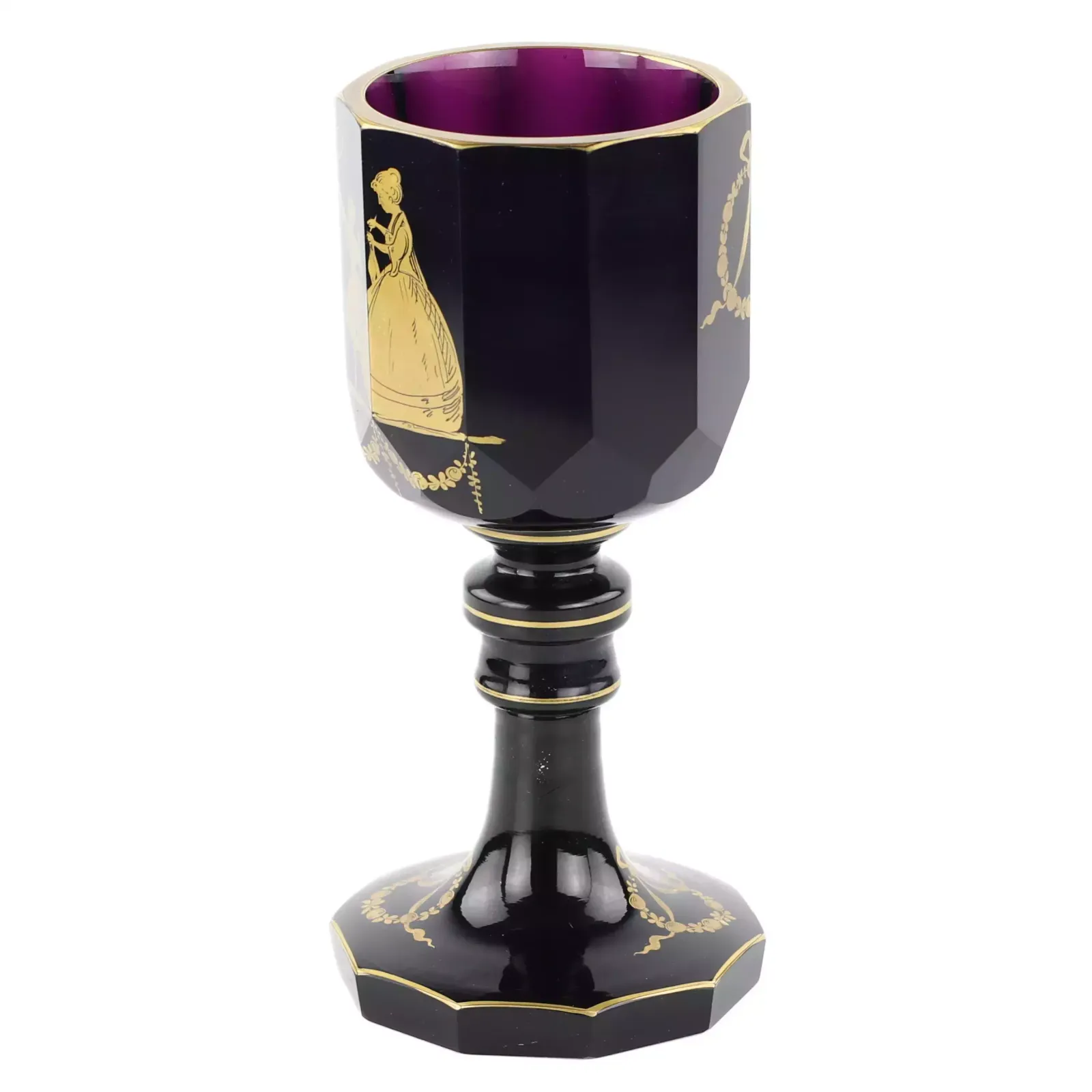 Decagonal Violet Crystal Glass With Gold Decoration. St. Petersburg, 1810. photo for sale