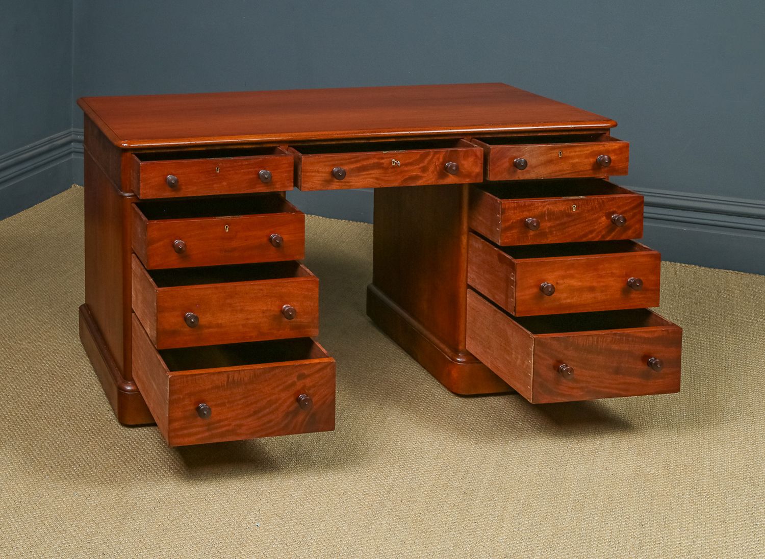 English Victorian 5ft Figured Mahogany Office Writing Pedestal Desk (Circa 1850) photo Furniture