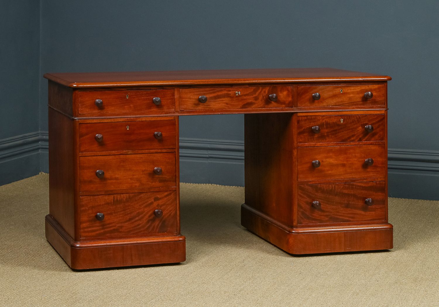 English Victorian 5ft Figured Mahogany Office Writing Pedestal Desk (Circa 1850) photo 2350.0
