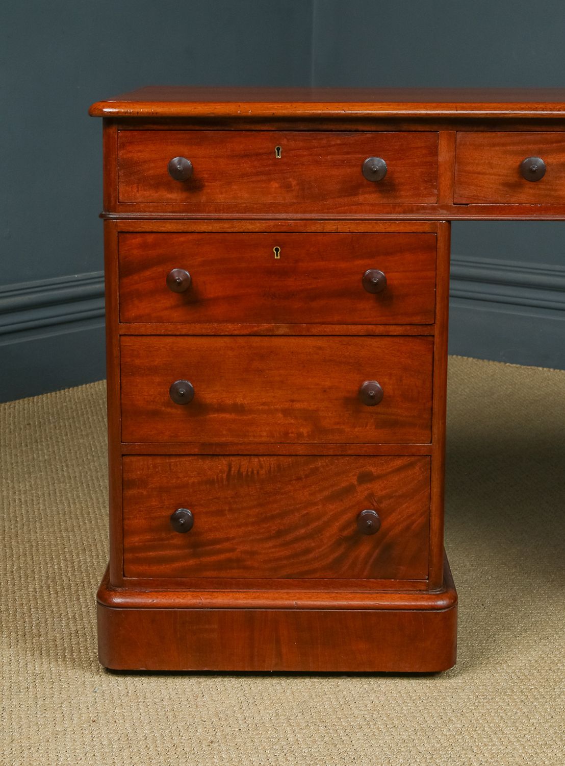 photo buy English Victorian 5ft Figured Mahogany Office Writing Pedestal Desk (Circa 1850)