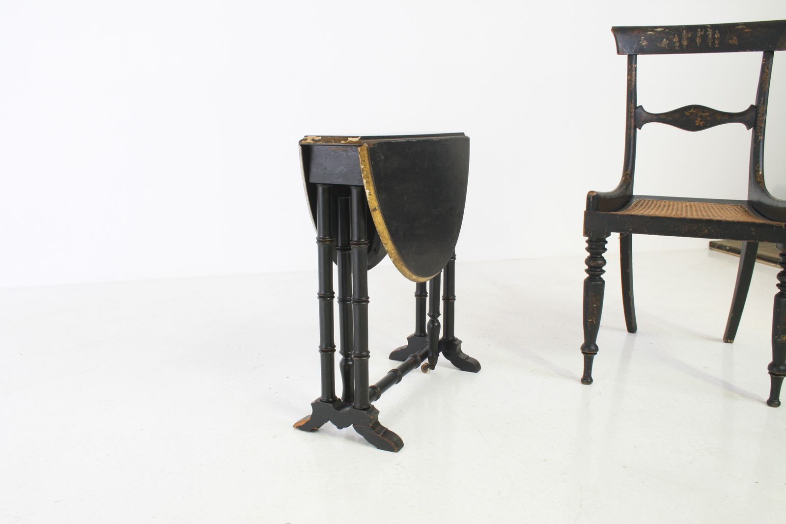 Furniture Victorian Ebonised Faux Bamboo Gate Leg Occasional Side Table photo