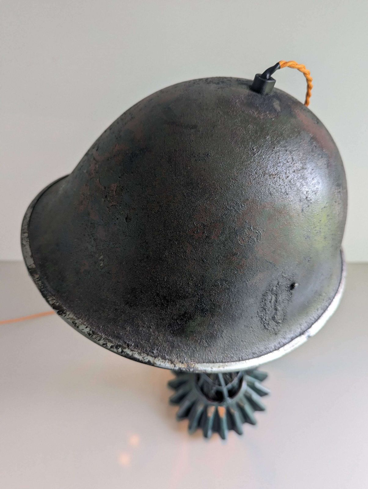 Bespoke War Relic Table Lamp Made Of Original British Mark III Medic Helmet photo vinterior