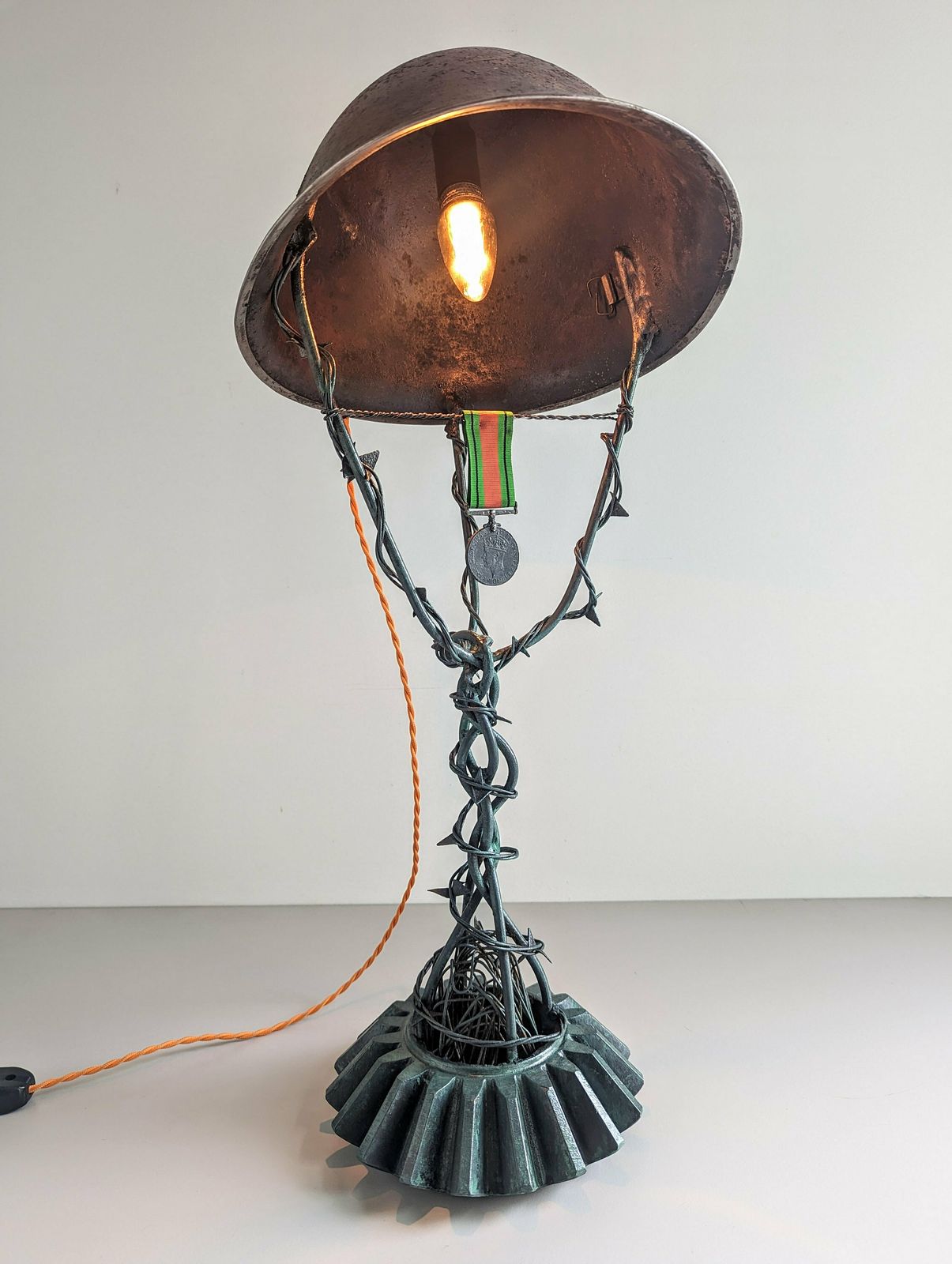 photo for sale Bespoke War Relic Table Lamp Made Of Original British Mark III Medic Helmet