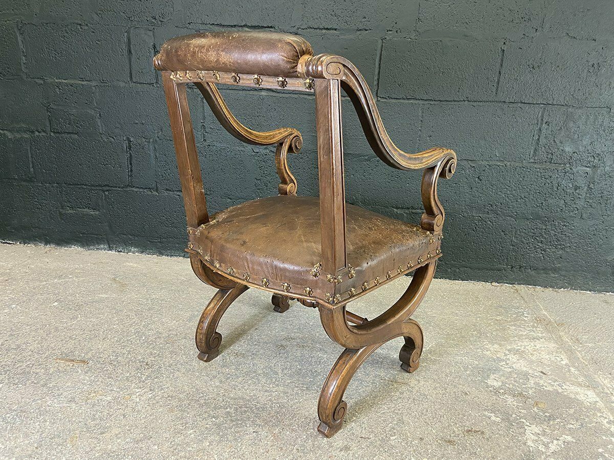 photo furniture French Studded Leather Throne Armchair