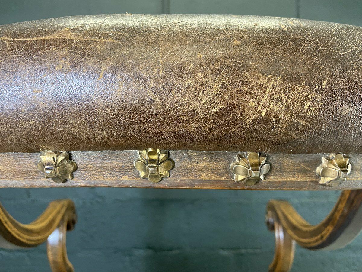 photo buy French Studded Leather Throne Armchair