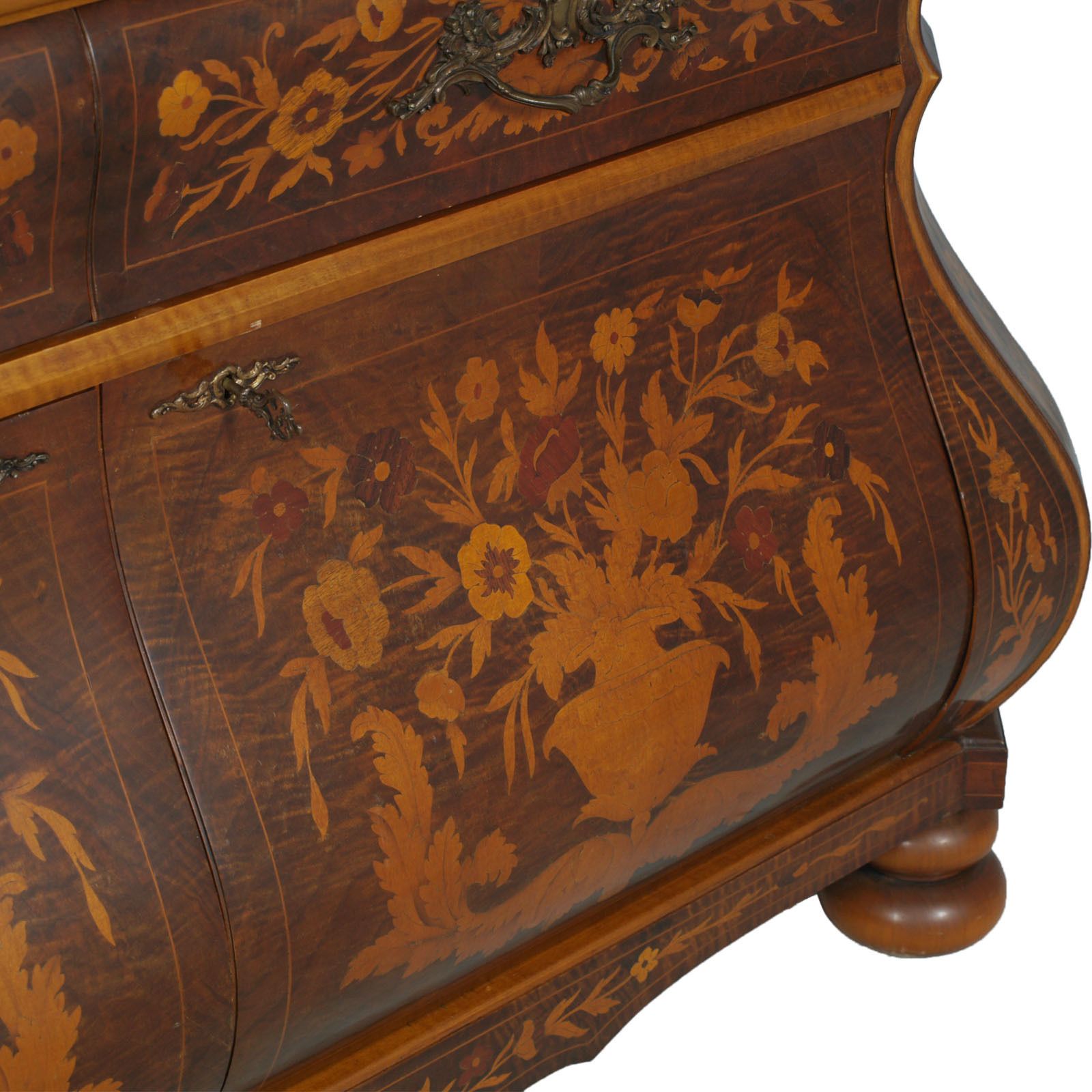 1930s Venetian Walnut Baroque Sideboard With Vitrine Richly Floral Inlaid photo 18000.0