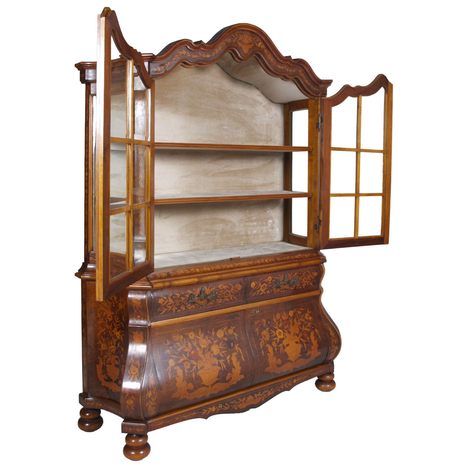 1930s Venetian Walnut Baroque Sideboard With Vitrine Richly Floral Inlaid photo furniture