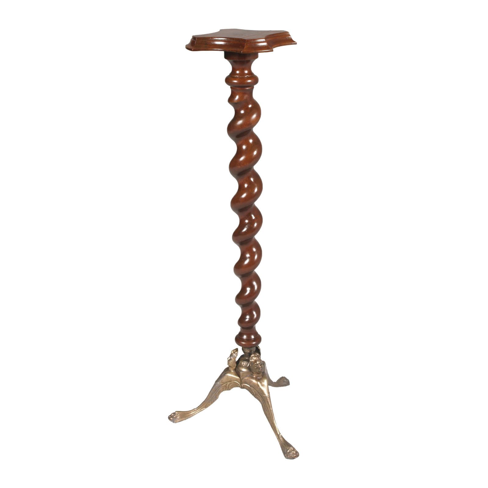 18th Century Baroque Column Pedestal , Feline Legs Bronze Tripod And Three Faces photo furniture