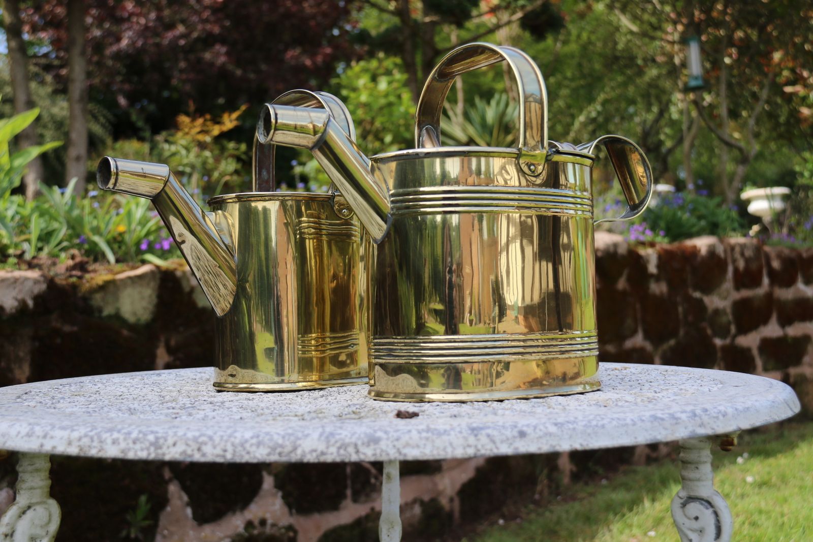 A Matched Pair Of Late 19th C Country House Type Brass Watering Cans From The Langham Hotel, London photo vintage