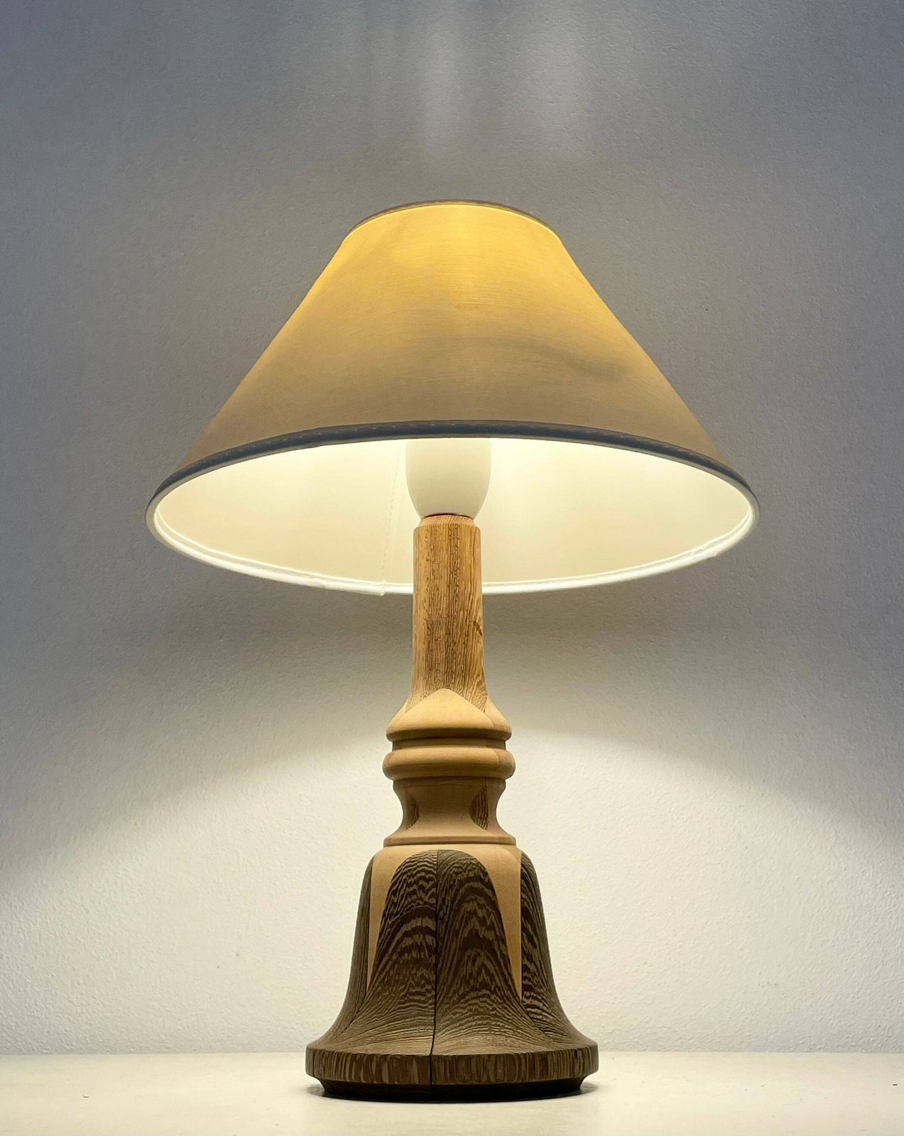 Danish Mid Century Wooden Sculptural Modernist Table Lamp With Organic Shapes And Vintage White Shade photo furniture