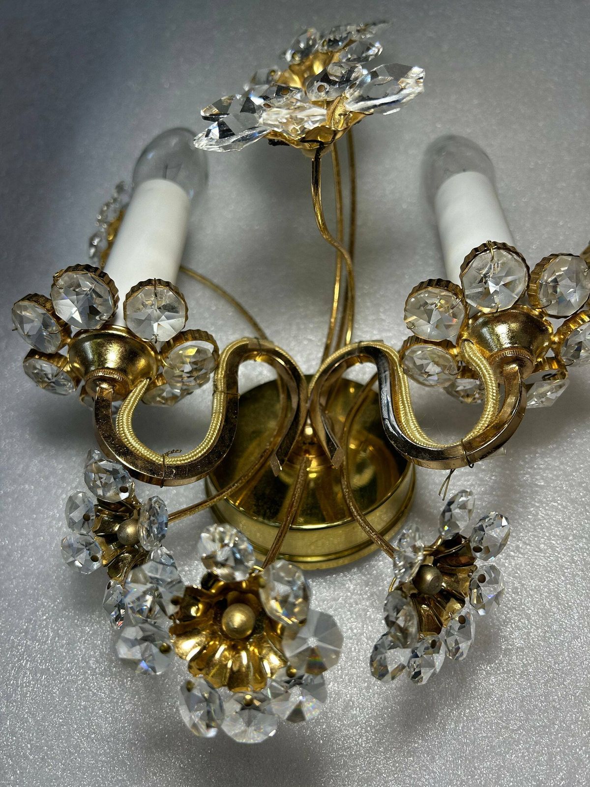 Pair Of Crystal And Brass Vintage Wall Lamp /1960 Lamp/Made In Europe/Vintage Crystal/Gold Vintage/Brass Wall Light/Vintage Crystal Lamp/60s photo Lighting