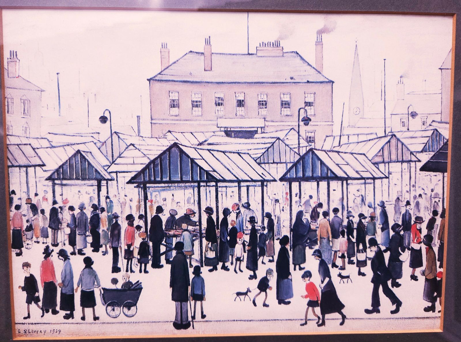 Framed L S Lowry Print Of Market Scene Northern Town 1939 photo 54.0