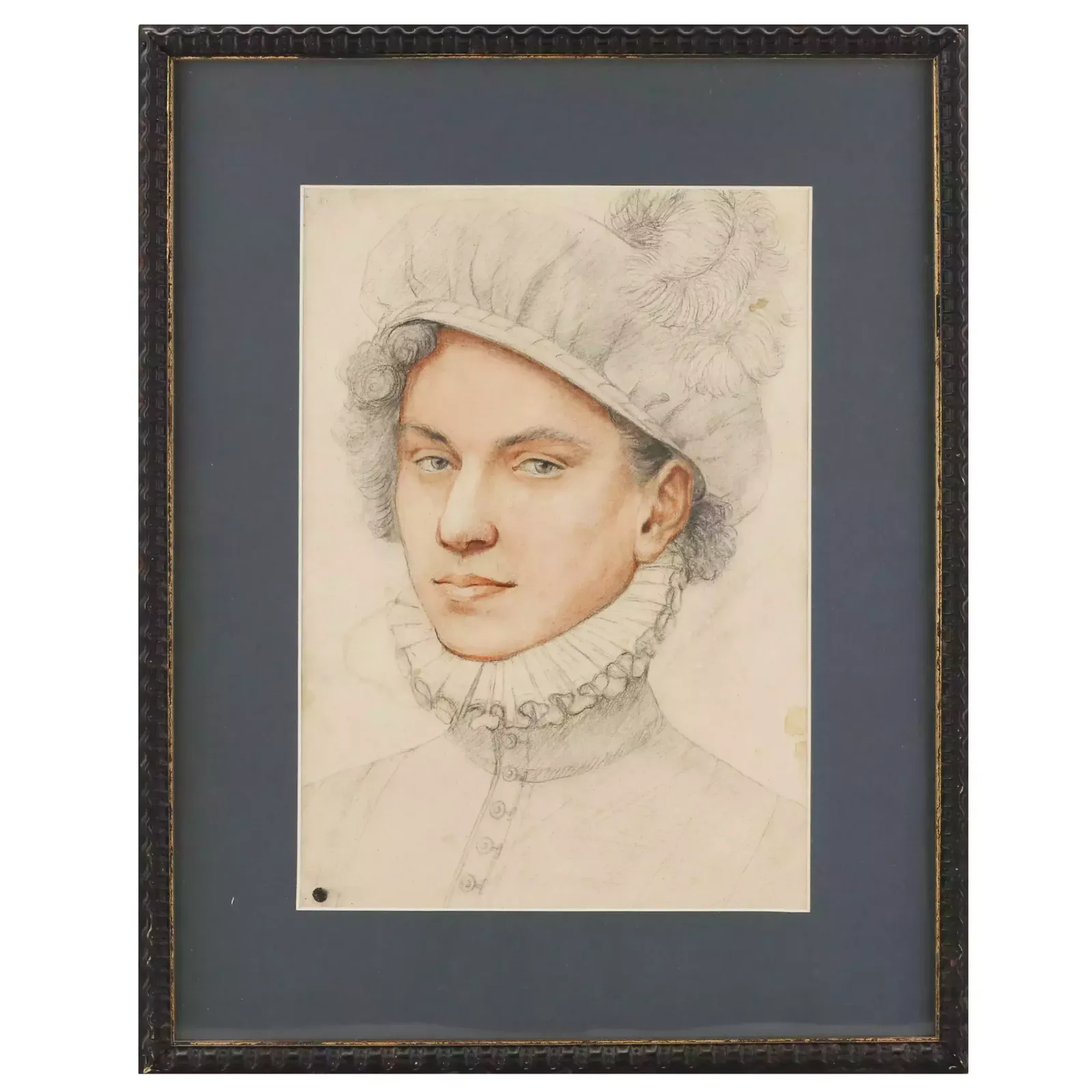 Graphic Portrait Of A Young Man In A Beret. In The Spirit Of Jean Clouet