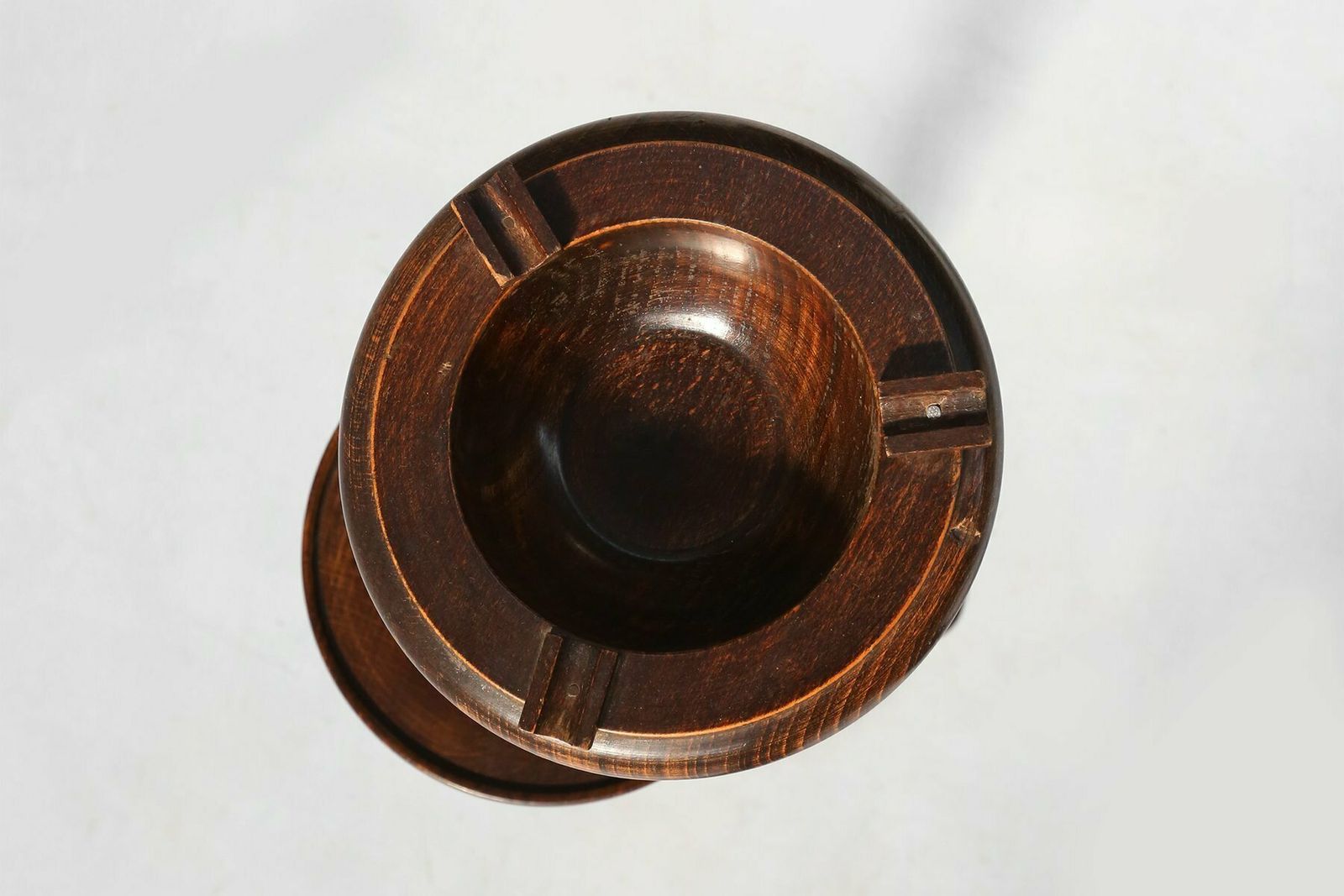 Art Deco Oak Ashtray On Hand Turned Base, France, 1930s photo for sale