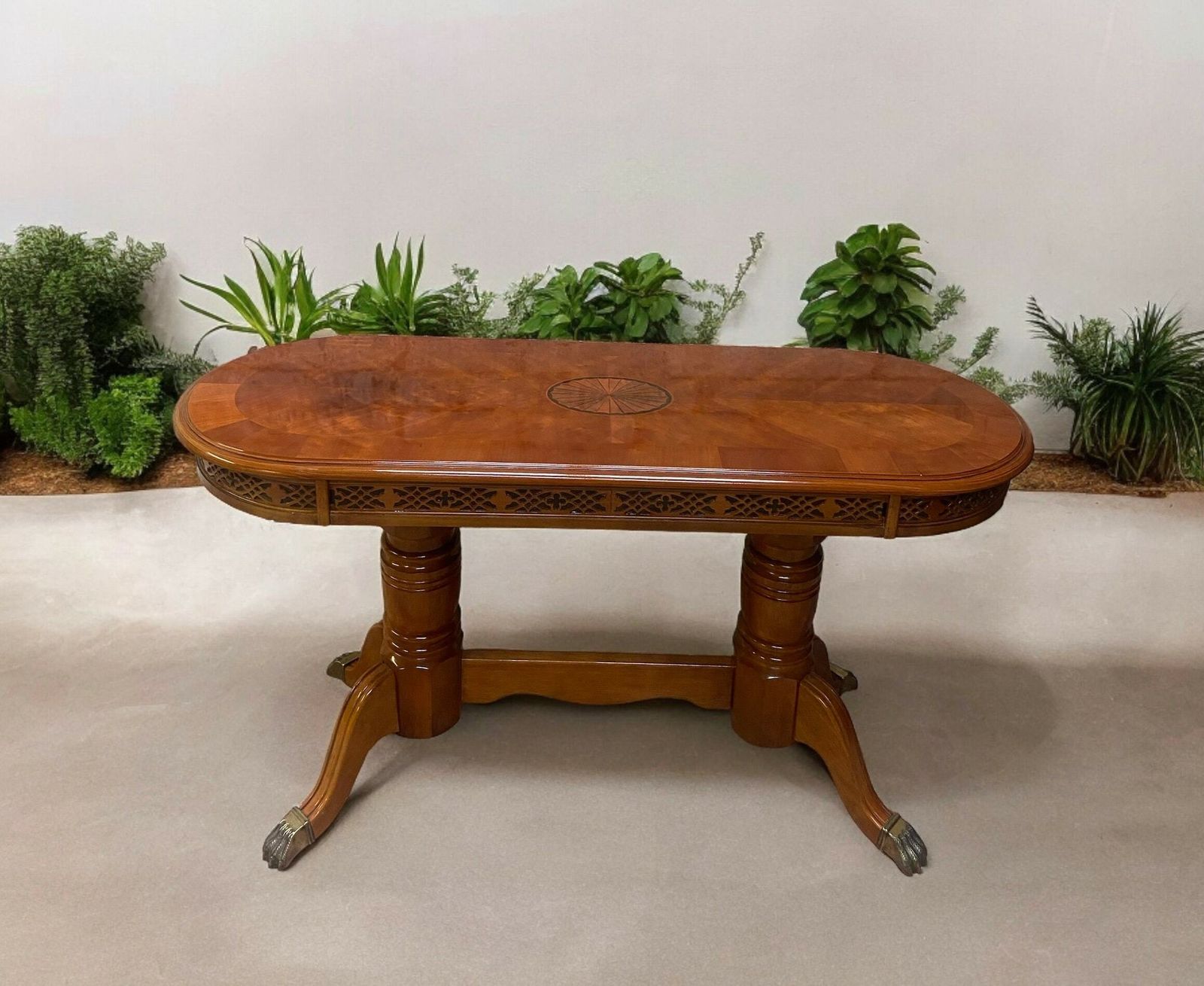 Antique Style Inlaid Pedestal Hall Table / Made In England C1970 photo vintage