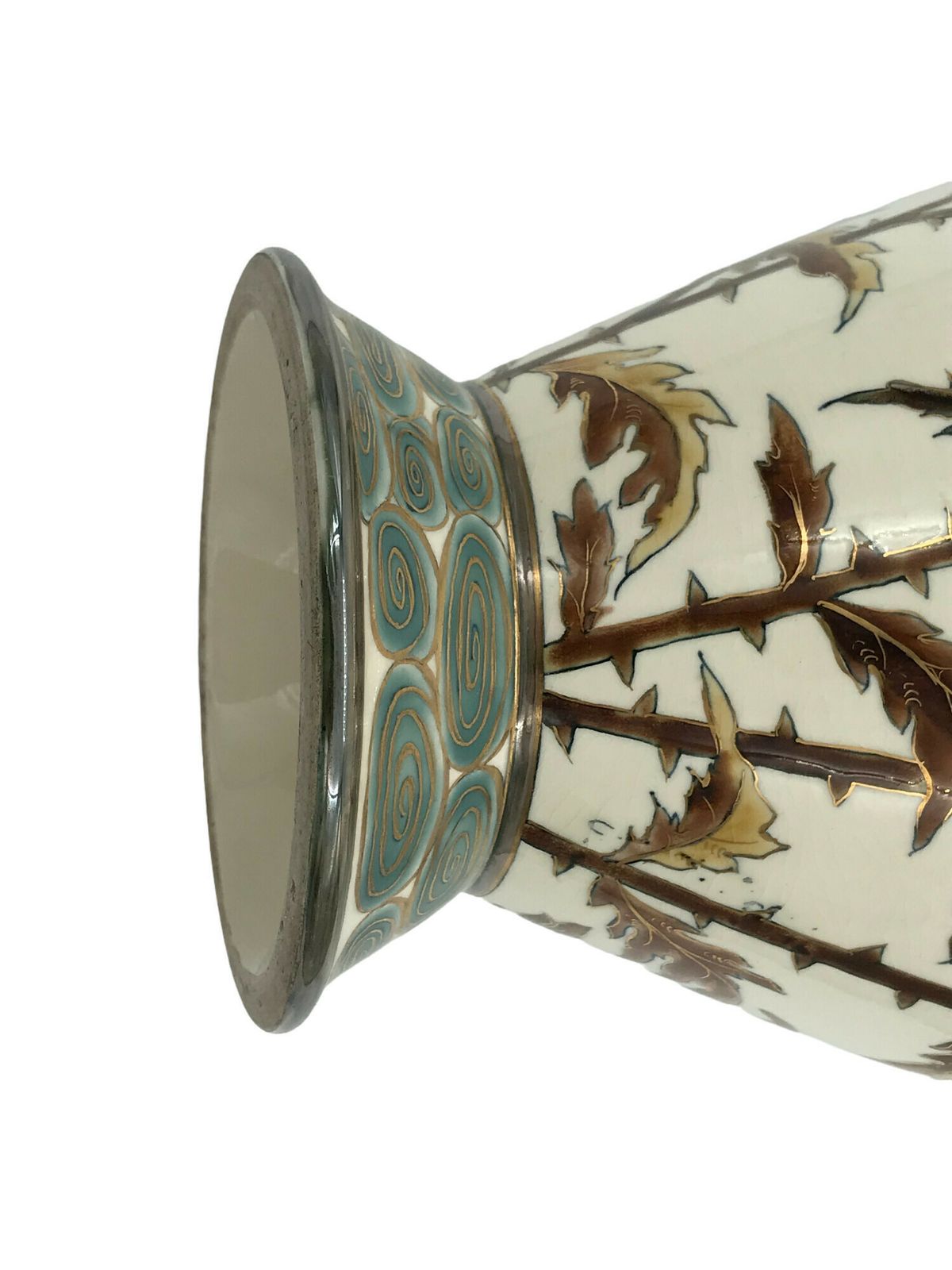 Rare 1878 Hungarian Zsolnay Vase Hand Painted – Paris Exposition Masterpiece 38 Centimeters High photo vinterior
