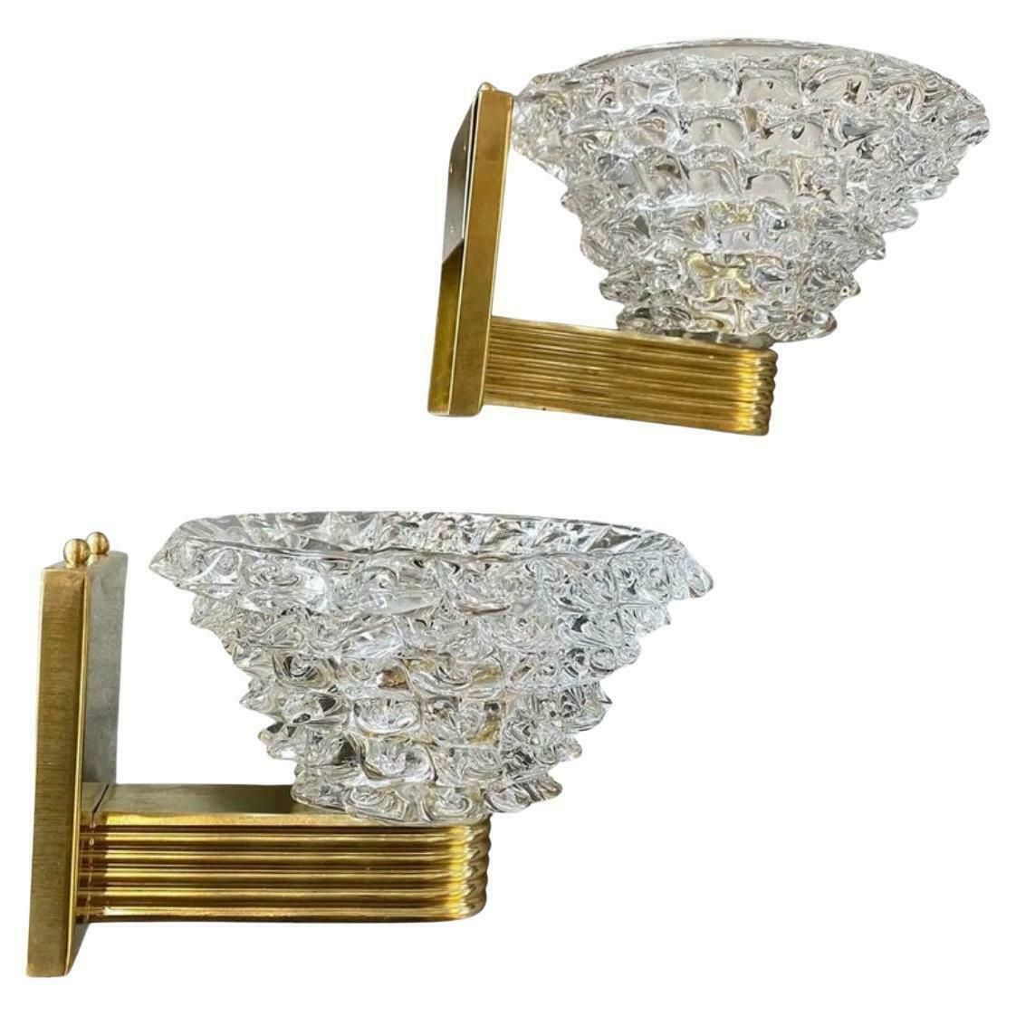 1980s Two Barovier Style Mid Century Modern Rostrato Murano Glass Wall Sconces