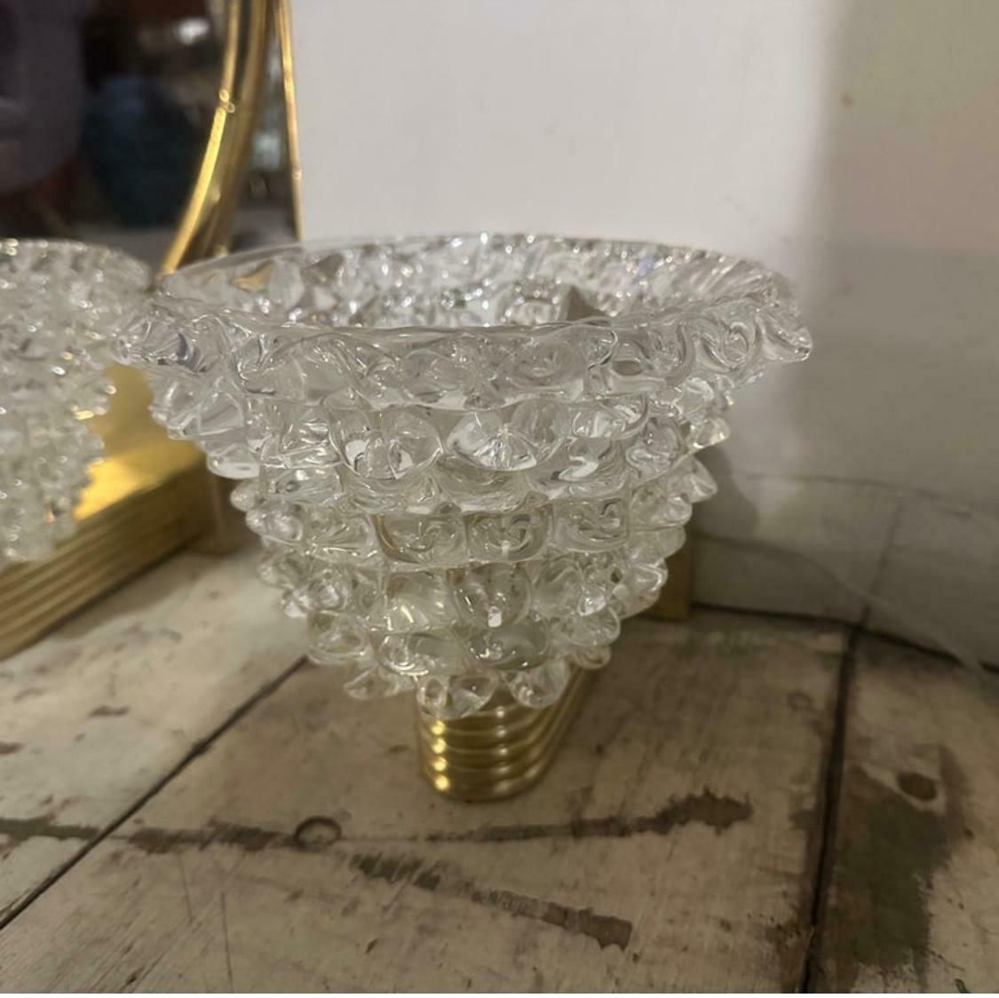 1980s Two Barovier Style Mid Century Modern Rostrato Murano Glass Wall Sconces photo buy