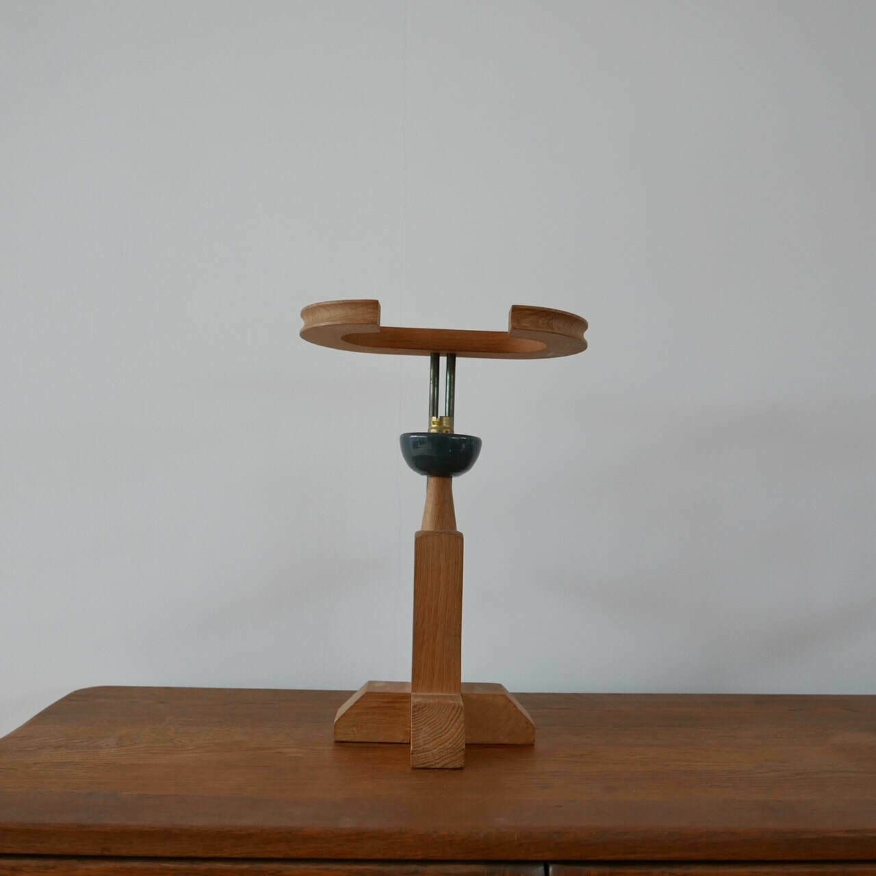 Guillerme Et Chambron Oak And Ceramic Mid Century French Table Lamps