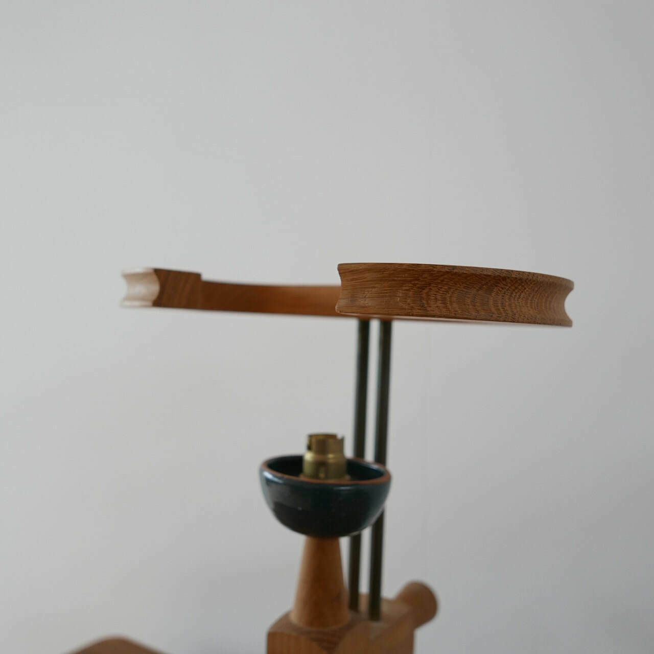 Guillerme Et Chambron Oak And Ceramic Mid Century French Table Lamps photo vinterior