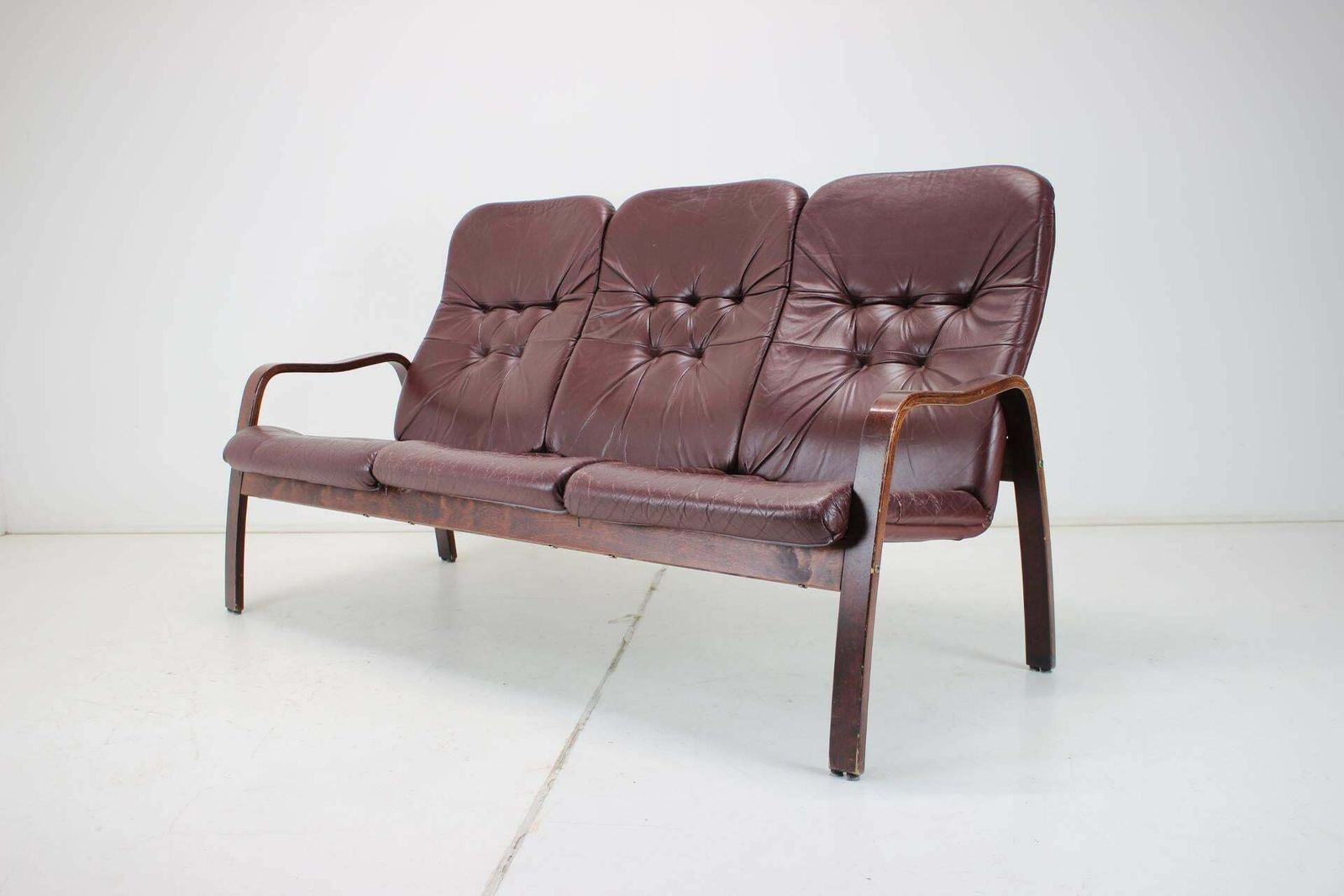 1980 Three Seater Leather Sofa, Ton Czechoslovakia photo for sale