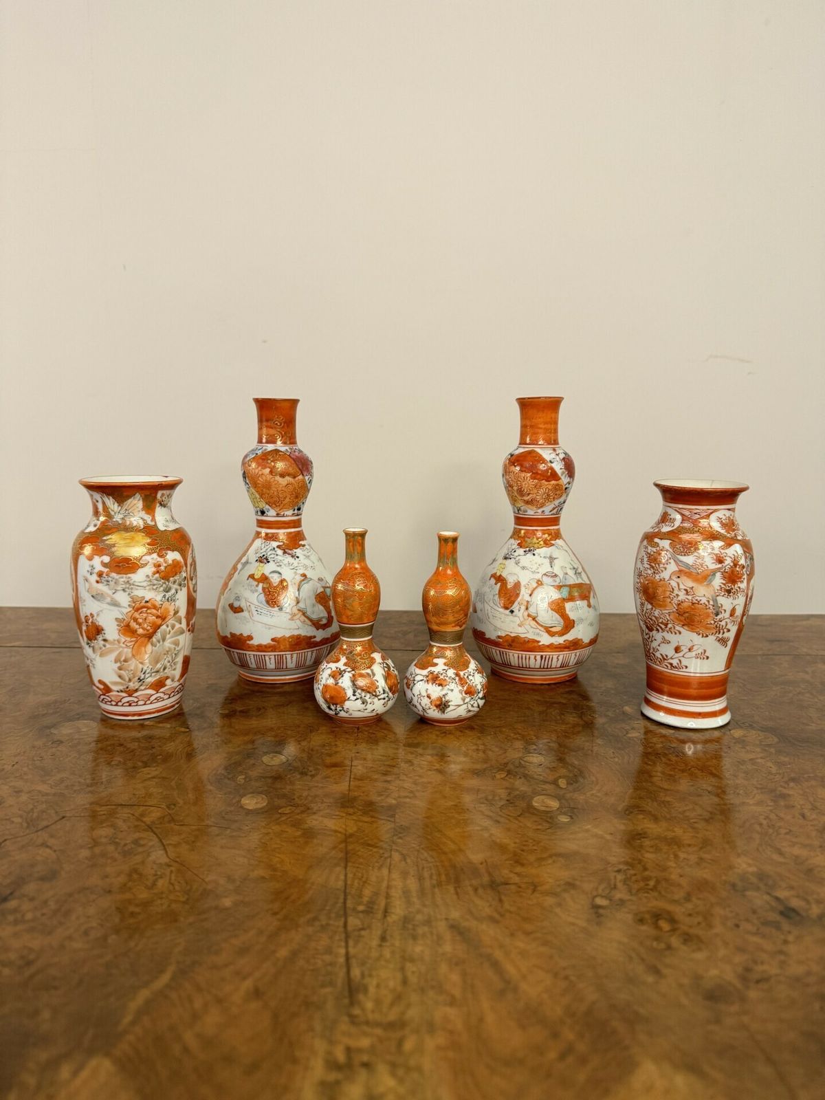 Attractive Collection Of Six Antique Japanese Kutani Shaped Vases photo 465.0