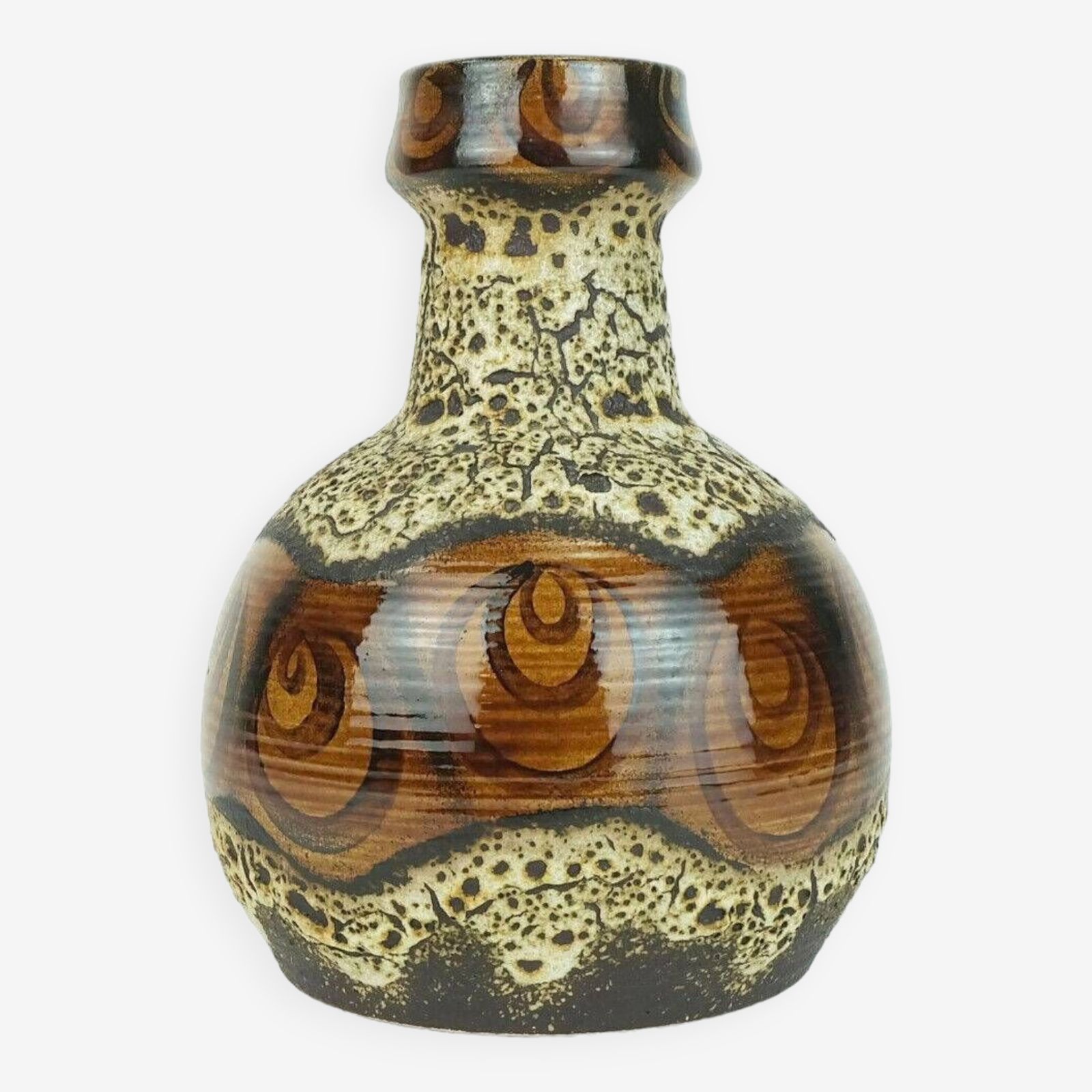 Mid Century Vase Duemler & Breiden Wgp Fat Lava Squiggle Pattern Shades Of Brown And Beige 1960s