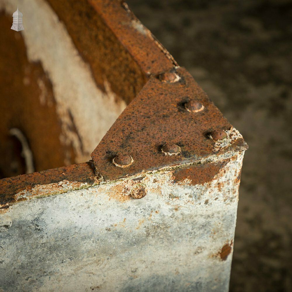 Galvanised Riveted Tank, Large Shallow Metal Trough Planter photo vintage