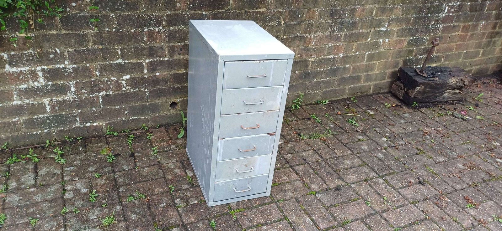 Vintage Retro 80s Grey Metal Filing Drawers Tools Office Artisan Storage